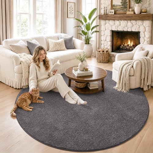 Keeko Round Area Rug 5ft for Living Room Bedroom, Soft Washable Circle Rug - Image 3