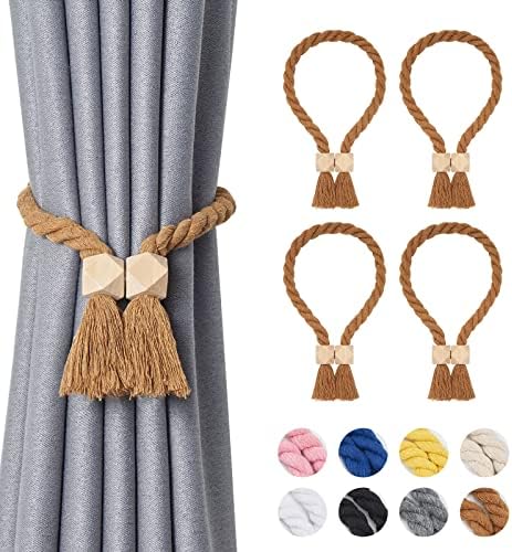 NICEEC 4 Pack Wooden Polyhedron Magnetic Curtain Tiebacks Boho Home Decor Drape by NICEEC