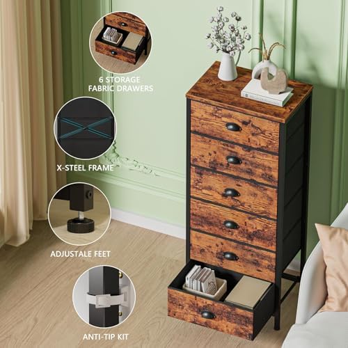 Furnulem Dresser for Bedroom, 6 Bins Tall Fabric Storage Drawers - Image 5