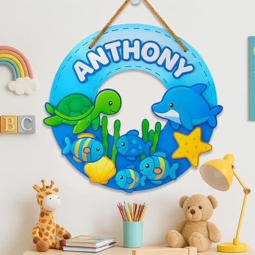 Ocean Friends Round Personalized Wooden Sign - Image 4