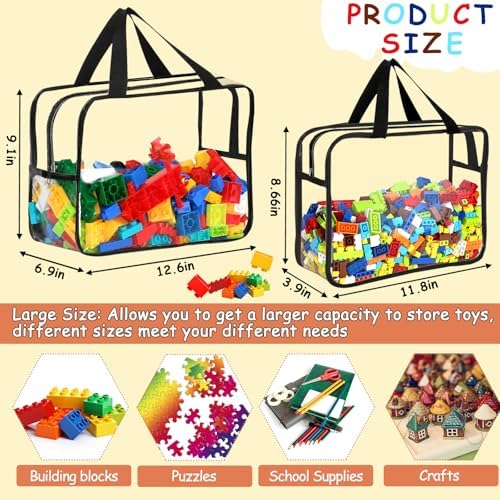 6 Large Toy Storage Bags with Labels Reusable Clear Toy Organizer 3L & 3XL - Image 2