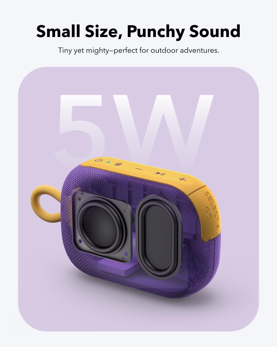 soundcore Select 4 Go Bluetooth Shower Speaker by Anker, IP67 WaterproofDustproof, Portable, Wireless, 20H Playtime, Floatable, Powerful Sound, Electronics for Outdoors/Home/Office/Travel/Party-Purple