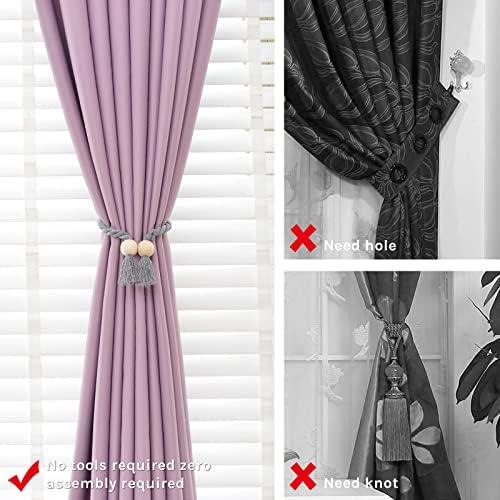 NICEEC 2 Pack Wooden Ball Magnetic Curtain Tiebacks Boho Home Decor Drape Tie - Image 2