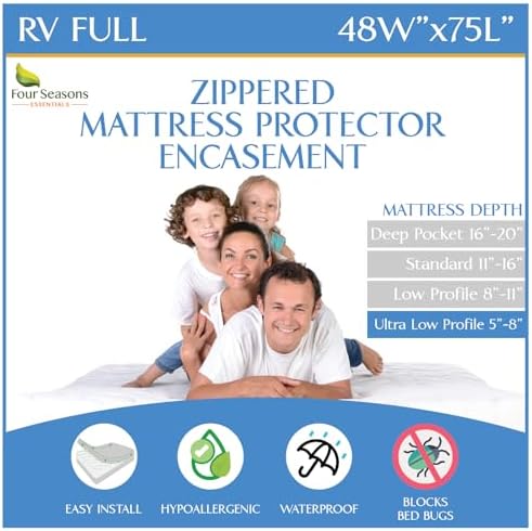 RV Short Full Mattress Protector Fits 5"-8" Depth by FourSeasonsEssentials