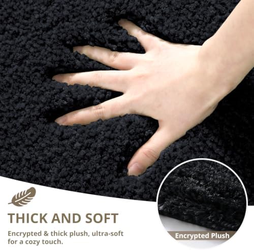 Polyester Bathroom Rug 17"x24" Black, Non-Slip Soft Shaggy Bath Mat - Image 4