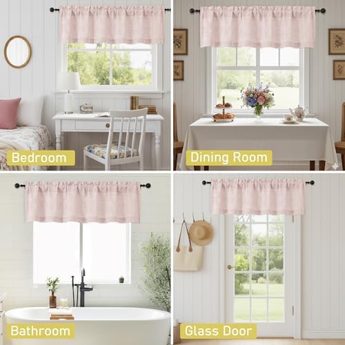 Blush Pink Valances for Windows, Light Filtering Faux Linen Textured Small - Image 7