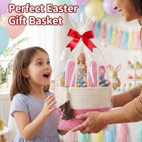 Pro Goleem Easter Basket for Kids, Adorable Woven Egg Hunt Bucket - Image 5