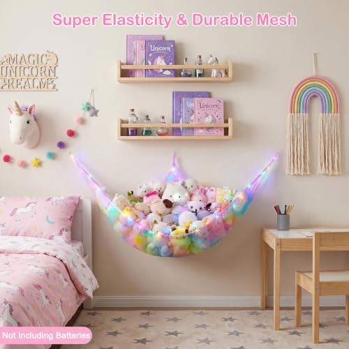 Stuffed Animals Hammock with LED Light Toy Net Room Decor Corner Storage - Image 4