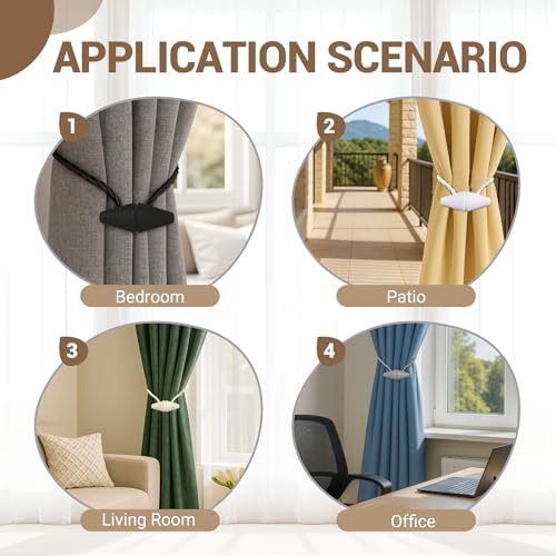 Hion Magnetic Curtain Tiebacks Grey 2pcs, Curtain Holdbacks Hooks Holders - Image 5