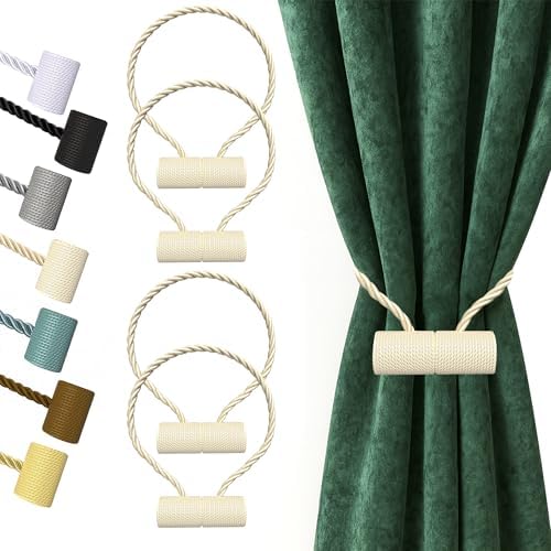 Hion Magnetic Curtain Tiebacks Beige 4pcs, Curtain Holdbacks Hooks Holders by Hion