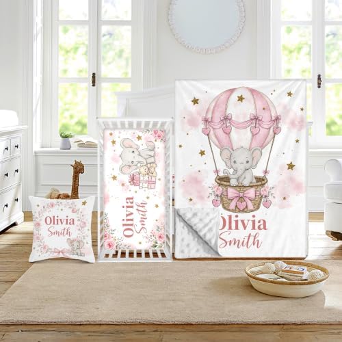 Custom Baby Girl Minky Crib Bedding Set, Elephant Bedding 3 Pcs Set by Duckbe