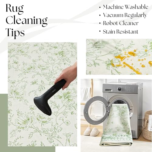 Green Boho 9x12 Rug Living Room Extra Large Washable Non Slip Soft Carpet - Image 4