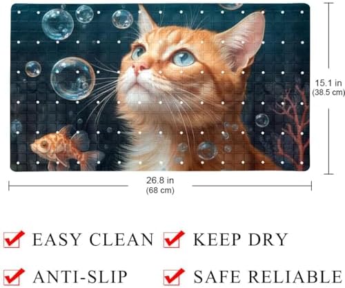 Bathtub Mat Non Slip 26.8x15.1In, Underwater Cat Fish Bath Mat - Image 4