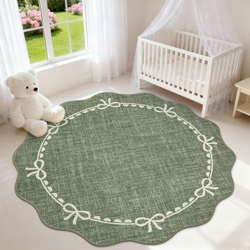 GarveeHome 6ft Round Rugs Washable Scalloped Bow Rug - Image 2