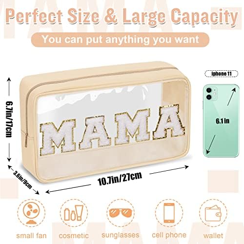 Chenille Letter Clear Makeup Bags Mama Pouch, Preppy Patch Makeup Bag - Image 2