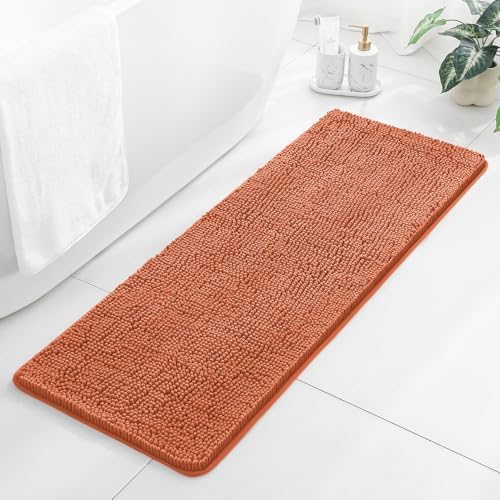 Chenille Bathroom Runner Rug 17"x47" Coral, Plush Bath Mat by Kildoss