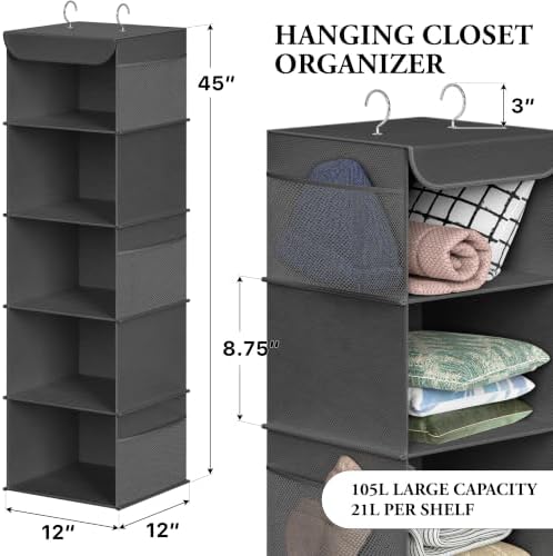 Simple Houseware 5 Shelf Hanging Closet Organizer, Dark Gray - Image 2