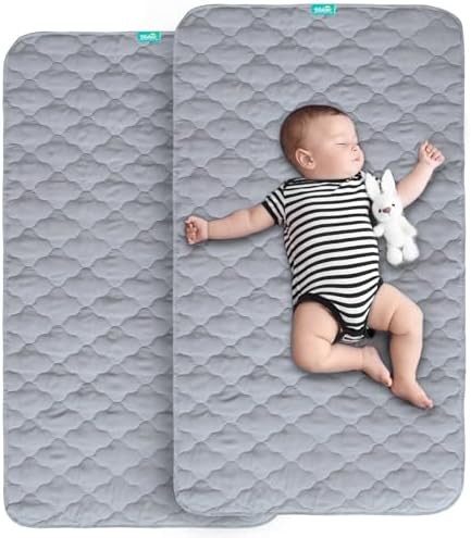 Waterproof Crib Mattress Protector 2-Pack, Non-Slip Quilted Pad by Bilobanbabybedding
