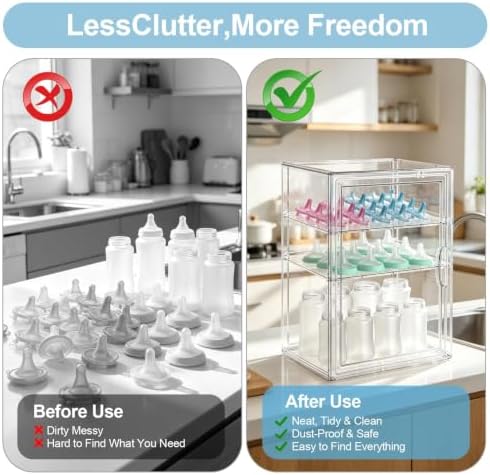 BOHOIDEE 14.17"X10.63"X10.63" Baby Bottle Organizer 3 Tier Clear Acrylic Storage - Image 4
