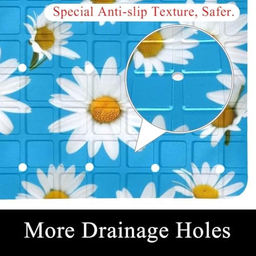 Shower Mat Non Slip 26.8 x 15.1 Inches, Daisies Flowers Bathtub Mat Shower - Image 2
