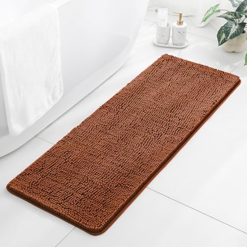 Chenille Bathroom Runner Rug 17"x47" Rust, Plush Bath Mat by Kildoss