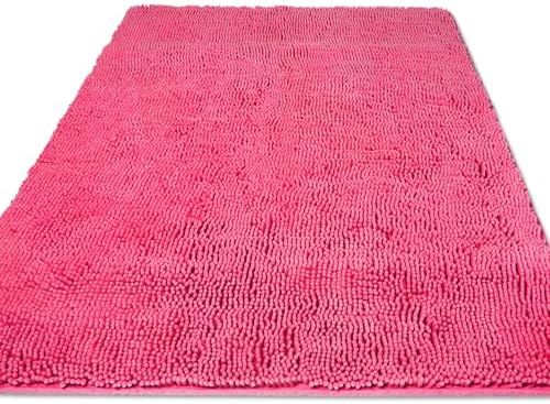 Yeaban Chenille Hot Pink Bathroom Rug 36"x60", Non-Slip Rubber Backing by Yeaban