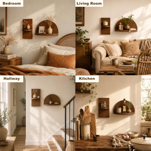 Artilady Boho Shelf Wall Decor, Mid Century Modern Floating Shelves Storage - Image 5