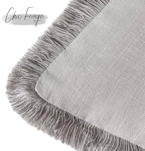 Foindtower Decorative Linen Fringe Throw Pillow Covers 18×18 Light Gray - Image 3