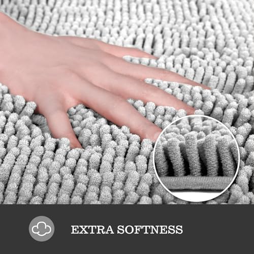 Yeaban Chenille Gray Bathroom Rug 17"x24", Non-Slip Rubber Backing - Image 2