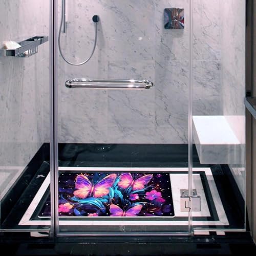 Bathtub Mat Non Slip 26.8x15.1In, Neon Butterflies Bath Mat - Image 6