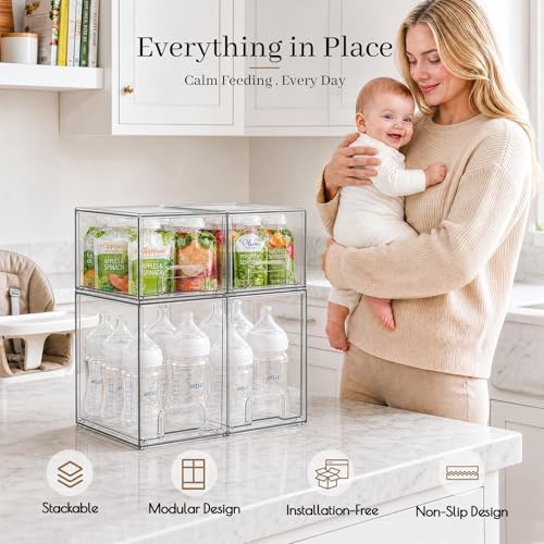TIPGO Clear Stackable Storage Drawers, Baby Bottle Organizer, Easily-Access - Image 6