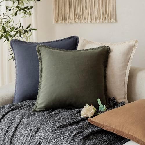 Foindtower Decorative Linen Fringe Throw Pillow Covers 18×18 Dark Green - Image 5