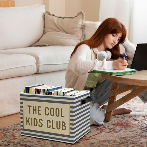 Blue Striped Kids Storage Bins Box - Image 3
