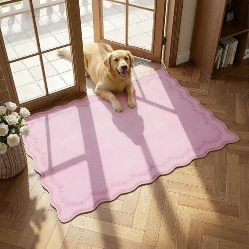 GarveeHome Scalloped Entryway Rug 2x3 Pink Washable Front Door Entry Rug by GarveeHome