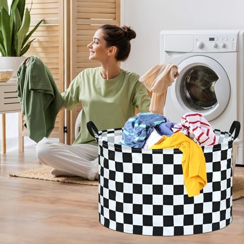 Checkered Storage Basket Extra Large 80L Kids Hamper Baby Laundry Basket - Image 4