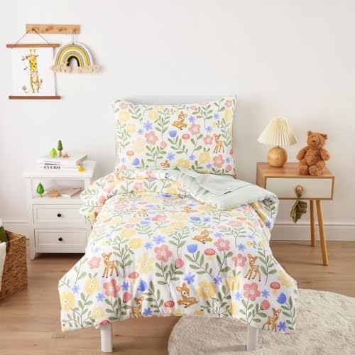 Wake In Cloud - Floral Toddler Bedding Set by WakeInCloud