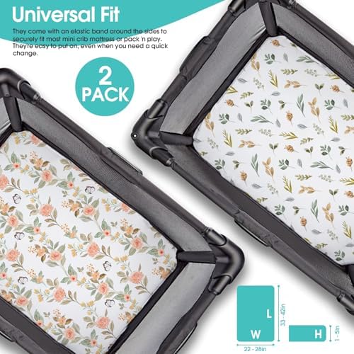 Pack n Play Sheets, BROLEX 2 Pack Mini Crib Sheets, Stretchy Portable Fitted - Image 3