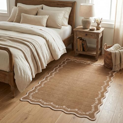 GarveeHome 3x5 Scalloped Washable Area Rug Non Slip Bedroom Entryway Rug by GarveeHome