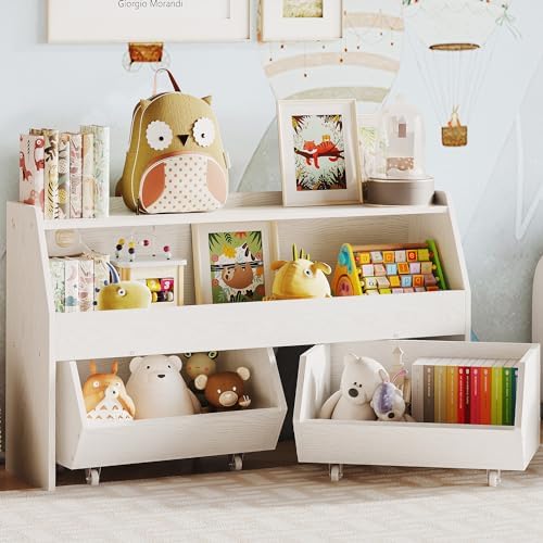 Kids Toy Storage Organizer, Kids Toy Organizer, Playroom Organization White by Fulhope