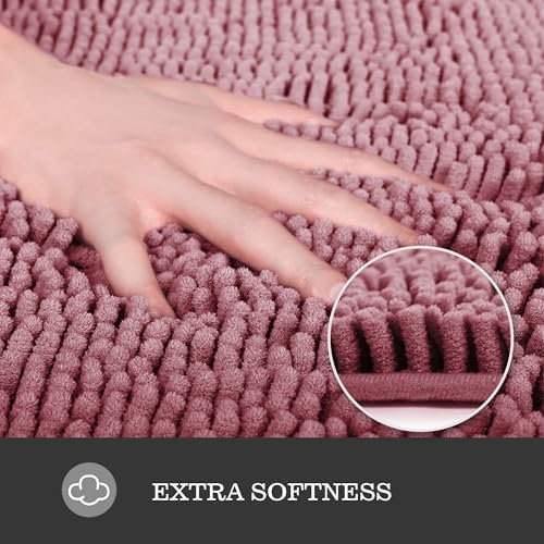 Yeaban Chenille Dusty Rose Bathroom Rug 17"x24", Non-Slip Rubber Backing - Image 2