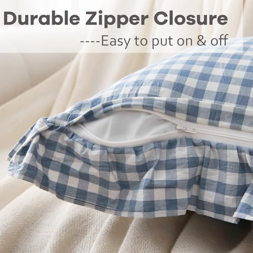 2 Pack Dust Blue Gingham Ruffle Throw Pillow Covers 22''x22'' - Image 4