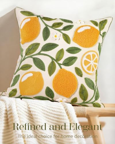 Embroidered Throw Pillow Cover, 18x18 Inch, Lemon Branch - Image 5