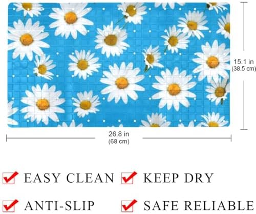 Shower Mat Non Slip 26.8 x 15.1 Inches, Daisies Flowers Bathtub Mat Shower - Image 4
