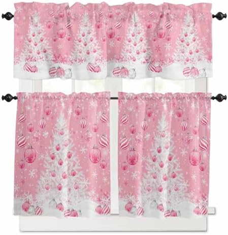 Pink Christmas Kitchen Curtains and Valances Set by VandarllinHomeKitchenDecor