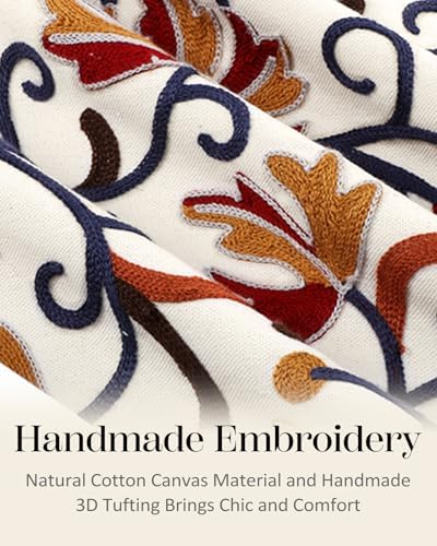 Embroidered Throw Pillow Cover, 20x12 Inch, Fall Floral - Image 2