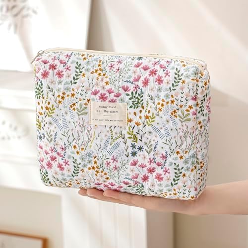 uekeboag Quilted Cotton Makeup Bag 2Pcs Coquette Cosmetic Bag, Large Soft - Image 3