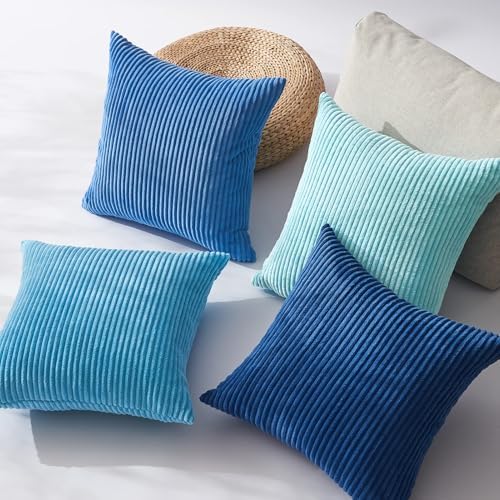 Topfinel Blue Throw Pillow Covers 18x18 Inch Set of 4, Soft Accent Corduroy - Image 4