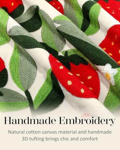 Embroidered Throw Pillow Cover, 18x18 Inch, Strawberry Leaves - Image 2