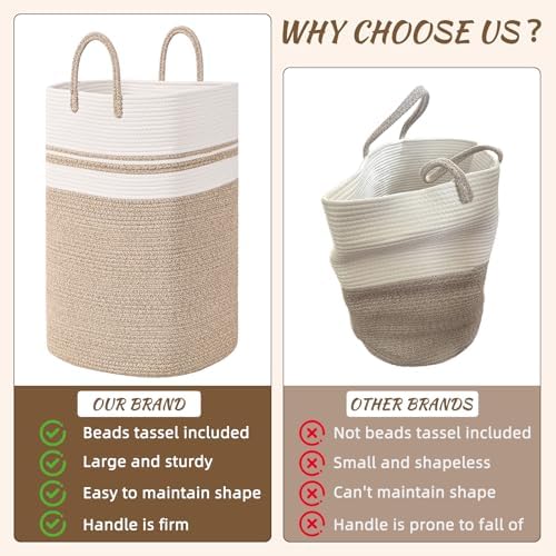 Woven Laundry Basket for Clothes, 65L Large Rectangle Laundry Hampers, Nursery - Image 3