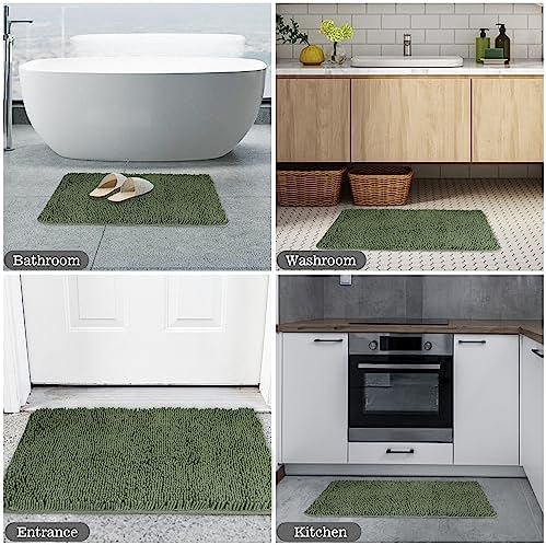 Yeaban Chenille Olive Green Bathroom Rug 17"x24", Non-Slip Rubber Backing - Image 6